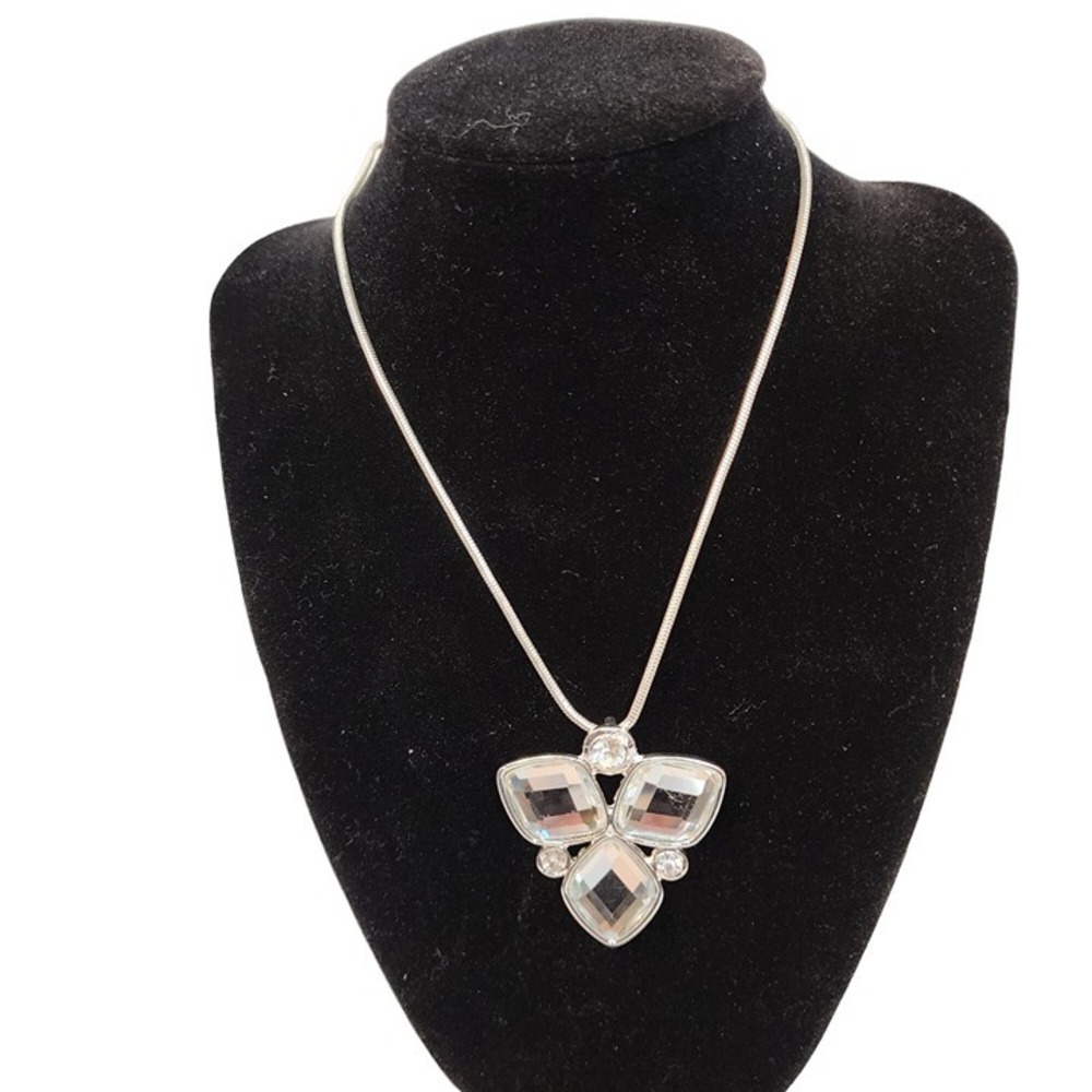 Kim‎ Rogers Silver Pendant Necklace Four Clear Stone Accents NWT